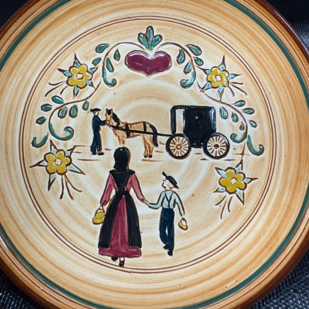 Pennsbury Pottery Farm‎ Folk Art Scene Hand Painted 8inch Round Plate Dish VTG
